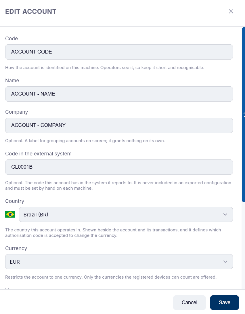 Editing an account